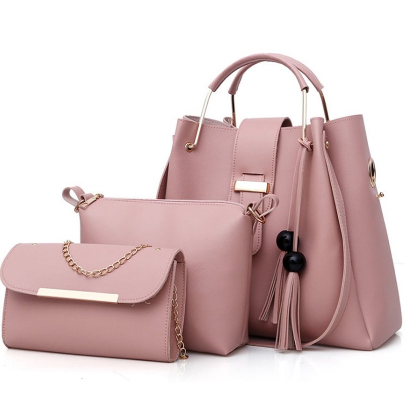 FiveloveTwo FiveloveTwo Women Purse and Handbags 3 Pcs Bag Set PU Leather Tassel Totes Clutch Satchels Top Handle Shoulder Crossbody Bags Pack, Pink, 3 - Image 1