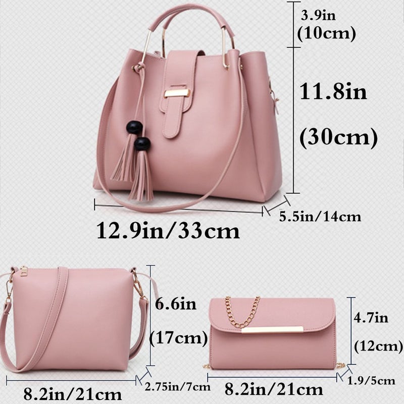FiveloveTwo FiveloveTwo Women Purse and Handbags 3 Pcs Bag Set PU Leather Tassel Totes Clutch Satchels Top Handle Shoulder Crossbody Bags Pack, Pink, 3 - Image 2