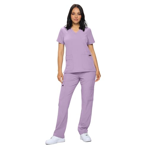 Monarch Uniforms Scrub Sets in Regular and Petite Stretchy Scrubs for Women Set of Scrub Top and Scrub pants-(LAVENDER)-L - Image 1