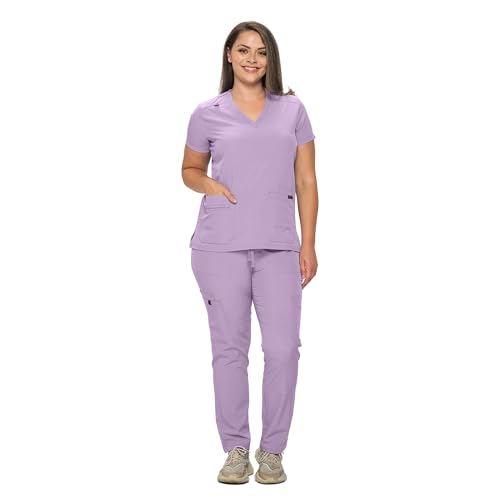 Monarch Uniforms Scrub Sets in Regular and Petite Stretchy Scrubs for Women Set of Scrub Top and Scrub pants-(LAVENDER)-L - Image 2