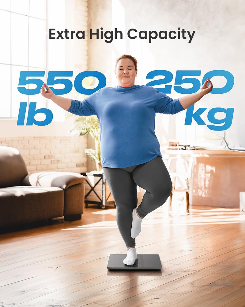 RENPHO 550lb Scale for Body Weight, Digital Bathroom Scale with Large LED Display, Big Platform Weighing Machine with Extra-High Capacity, Most Accurate to 0.05lb, 13x11.8in, Core 1L - Image 3