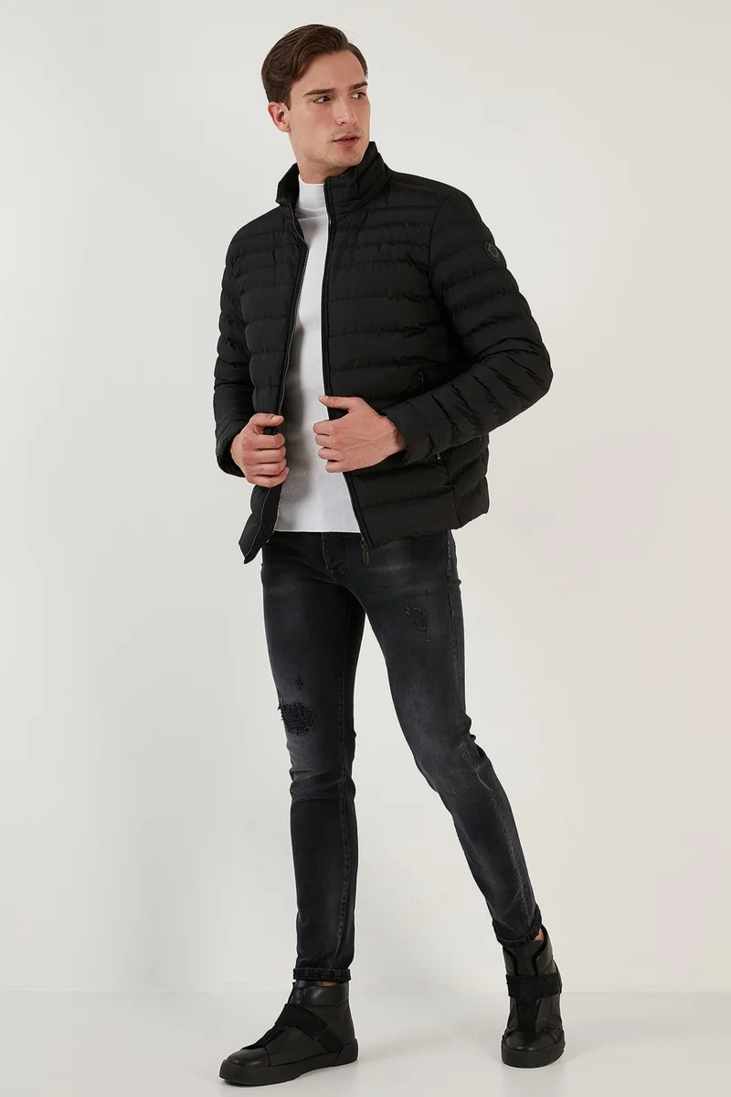 بوراتي Stand Collar Zippered Pocket Slim Fit Puffer Coat Men's Coat 649002