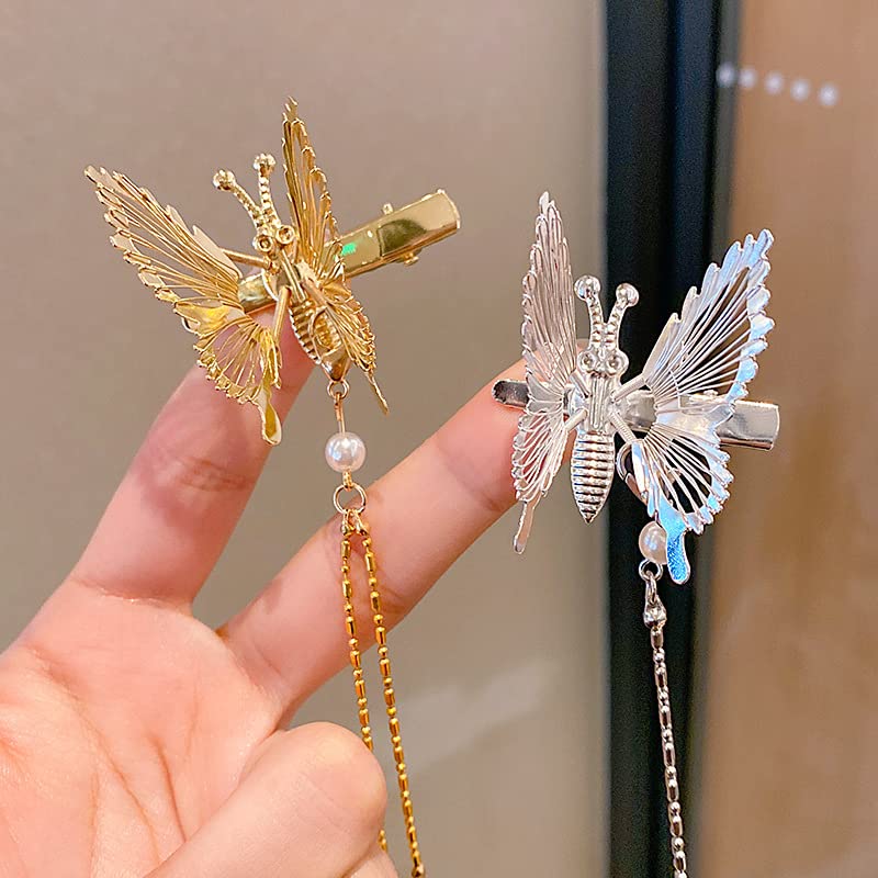 Flymind 6Pcs Moving Butterfly Tassel Hair Clips, Elegant Antique Side Hairpins Decorative Accessories for Women Girls (Silver) - Image 4