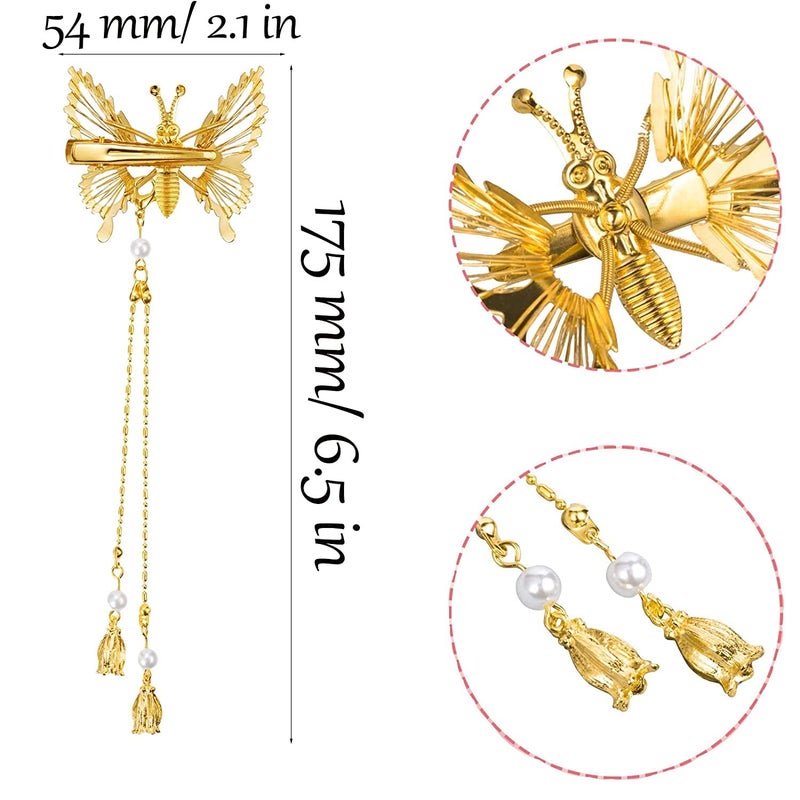 Flymind 6Pcs Moving Butterfly Tassel Hair Clips, Elegant Antique Side Hairpins Decorative Accessories for Women Girls (Silver) - Image 2