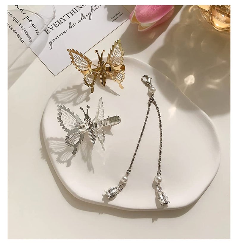 Flymind 6Pcs Moving Butterfly Tassel Hair Clips, Elegant Antique Side Hairpins Decorative Accessories for Women Girls (Silver) - Image 3