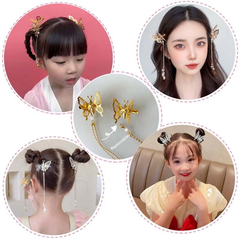 Flymind 6Pcs Moving Butterfly Tassel Hair Clips, Elegant Antique Side Hairpins Decorative Accessories for Women Girls (Silver) - Image 5