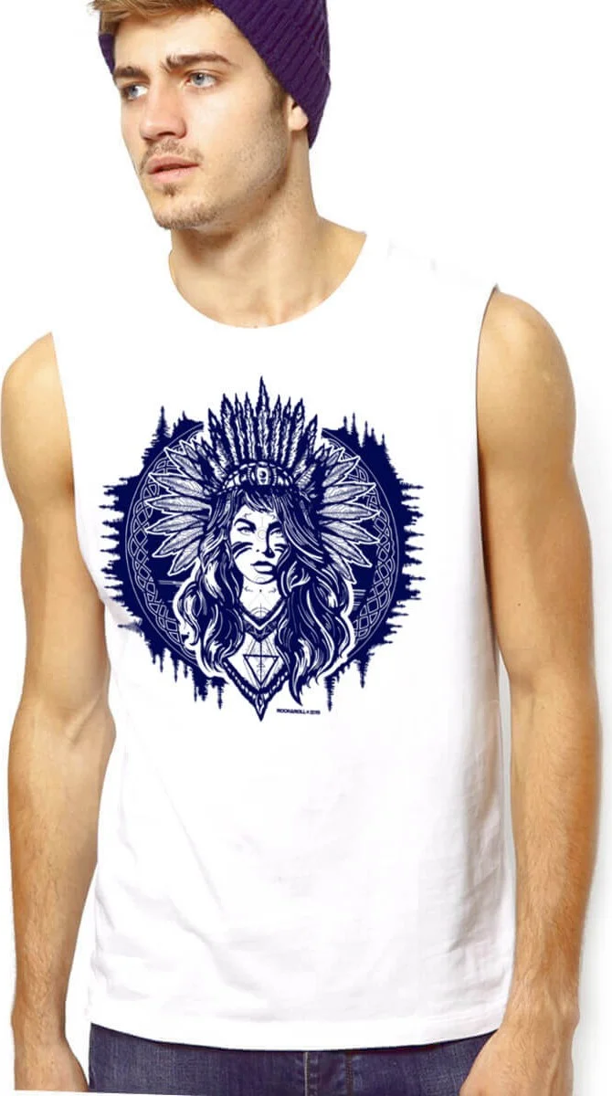 Native American Girl White Sleeveless Men's T-Shirt