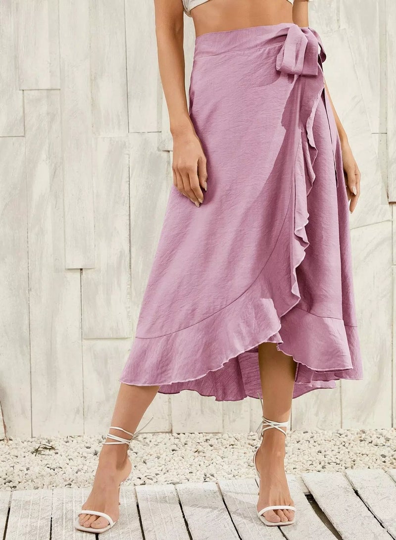 Ruffle Hem Wrap Knot Skirt - Image 1