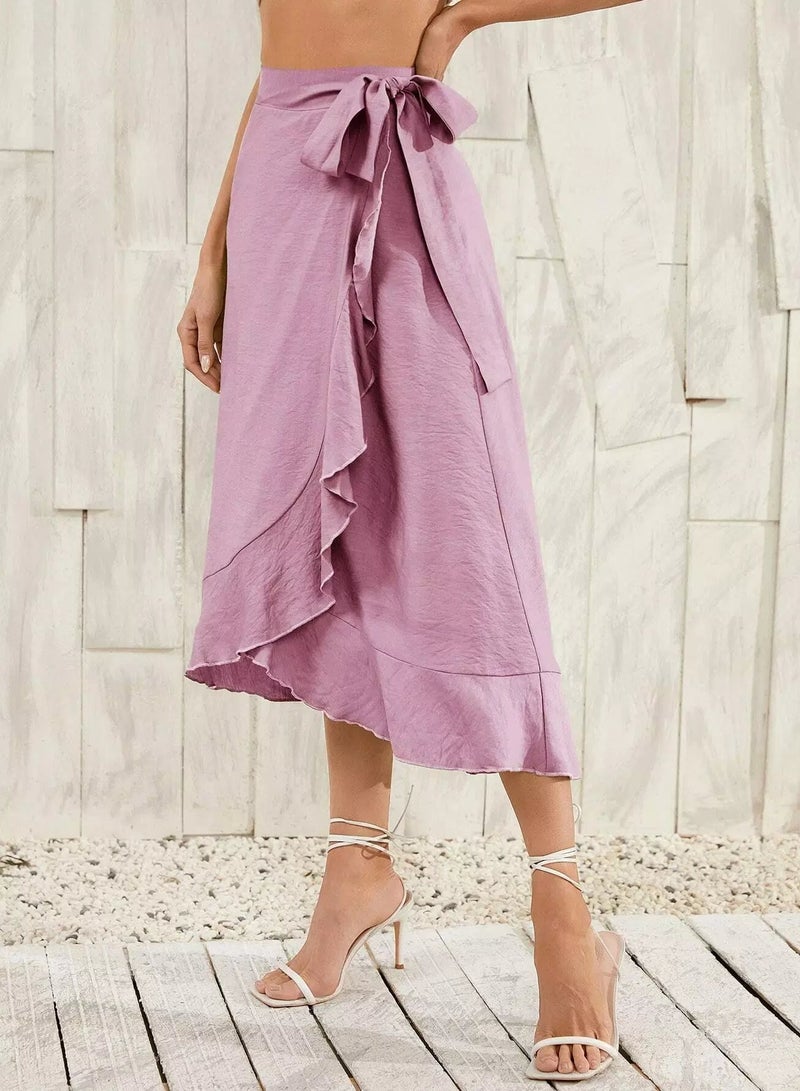 Ruffle Hem Wrap Knot Skirt - Image 4