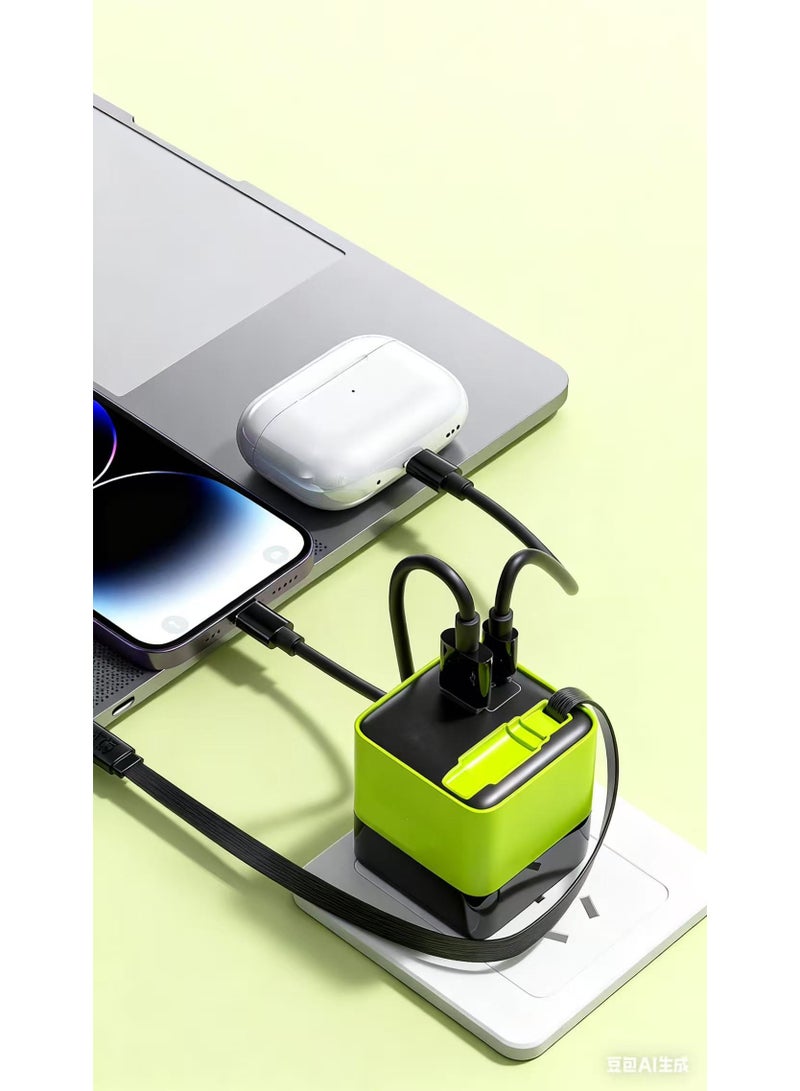 65W Retractable USB C Charger with Type C Cable and 2 USB Ports, PD PPS Fast Charging Block with Foldable Plug for iPhone 17 16 15 14 13 12 11, Galaxy, LG, Pixel, Tablet(White) - Image 2