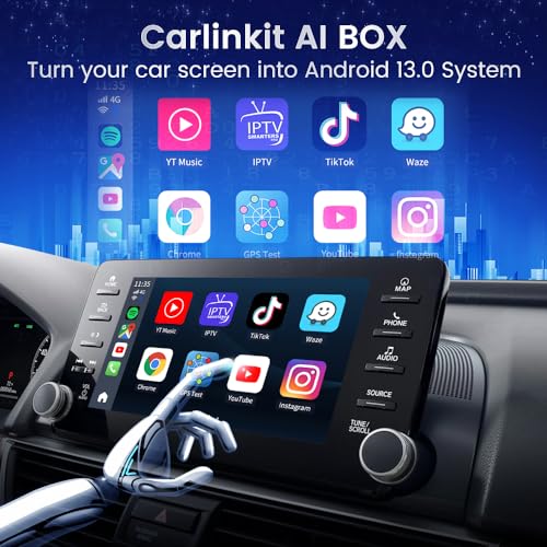 CarlinKit 8+128G - Wireless CarPlay&Android Auto Adapter,CarPlay Ai Box for car Wired CarPlay,8-Core,Bulit-in GPS,Ultra-Thin,Android 13.0 System,Dual Bluetooth,SIM&TF Card etc - Image 2