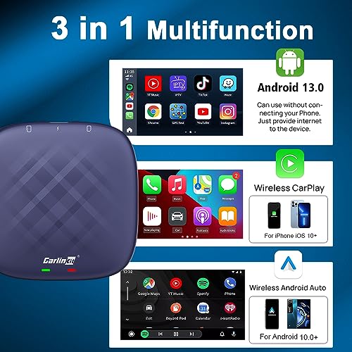 CarlinKit 8+128G - Wireless CarPlay&Android Auto Adapter,CarPlay Ai Box for car Wired CarPlay,8-Core,Bulit-in GPS,Ultra-Thin,Android 13.0 System,Dual Bluetooth,SIM&TF Card etc - Image 3