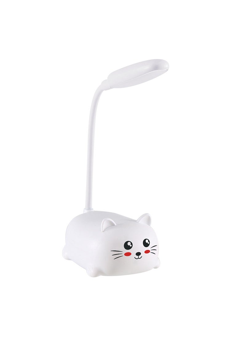 Generic Creative Mini LED Desk Lamp For Womens Bedside Reading Light Eye Protection Night Light Dormitory Room Plastic Standing Lamp White [kitten table lamp + first gear switch + usb data cable] 