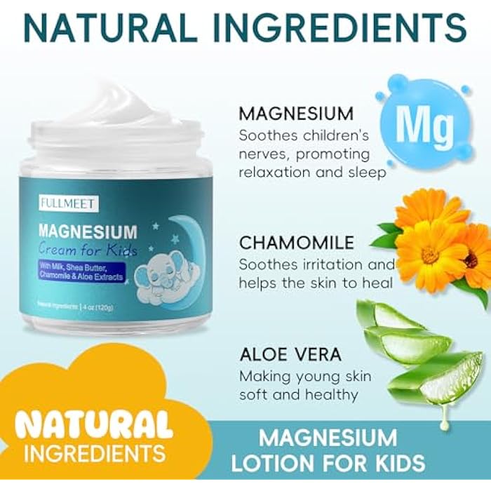 FullMeet Magnesium Cream for Kids, Soothes Anxiety & Relaxation with Chamomile, Aloe Vera, Shea Butter, Magnesium Cream for Sleep, Safe for Kids（4 oz） - Image 2