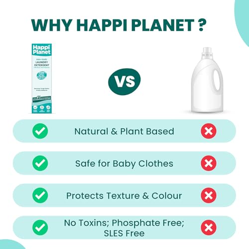 Happi Planet | Natural Laundry Liquid Detergent | 3000ml | Plant Based, Biodegradable, Non Toxic, Eco-Friendly, Organic, Herbal | Tough On Stains & Odour, Smells Awesome, Protects Colour, Baby Safe - Image 5