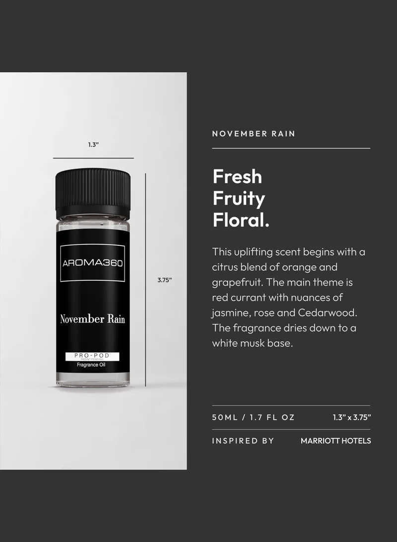 AROMA360 November Rain Pro-Pod Oil Blend - Hotel Inspired for Luxury Essential Oil Diffusers - Aromatherapy Scent Diffuser Oil - Grapefruit, Orange, and Jasmine