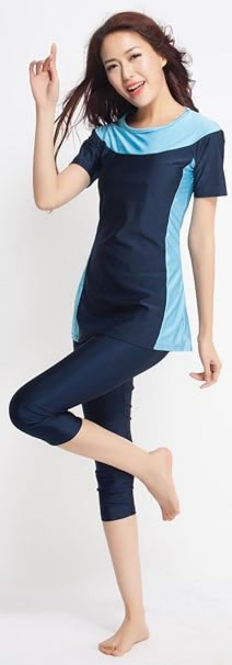 YEESAM Modest Swimsuits for Women Rash Guard 2 Piece with Skirt Muslim Burkini (Navy Blue, Asia 2XL (Height: 170-175cm)) - Image 2