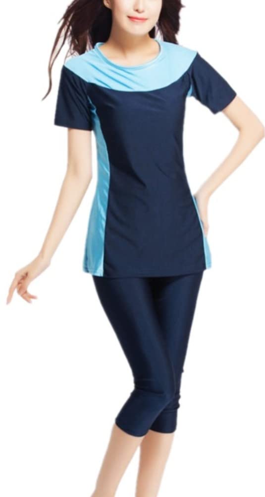 YEESAM Modest Swimsuits for Women Rash Guard 2 Piece with Skirt Muslim Burkini (Navy Blue, Asia 2XL (Height: 170-175cm)) - Image 5