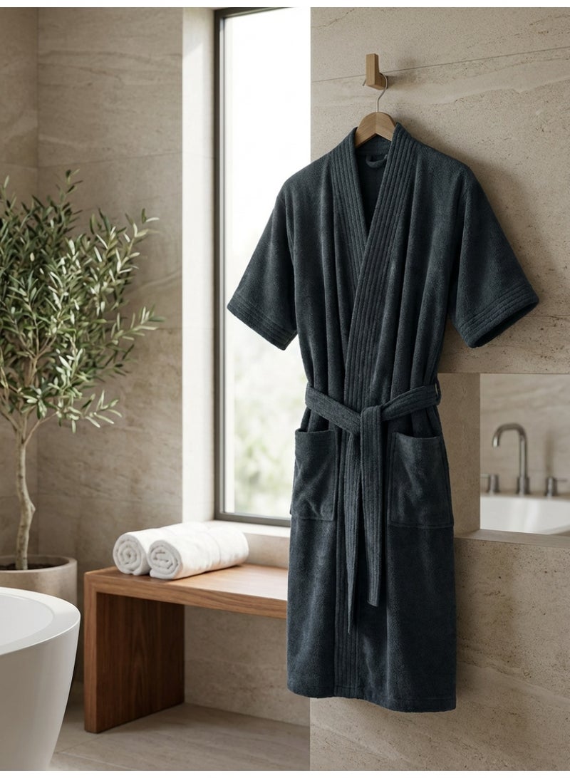 Ambrosia 100% Cotton Medium Dark Grey Terry Bathrobe Luxor Unisex for Men and Women, Premium Highly Absorbent Spa Hotel Quality Loungewear Housecoat with Cozy Wearable Blanket Feel - Image 5