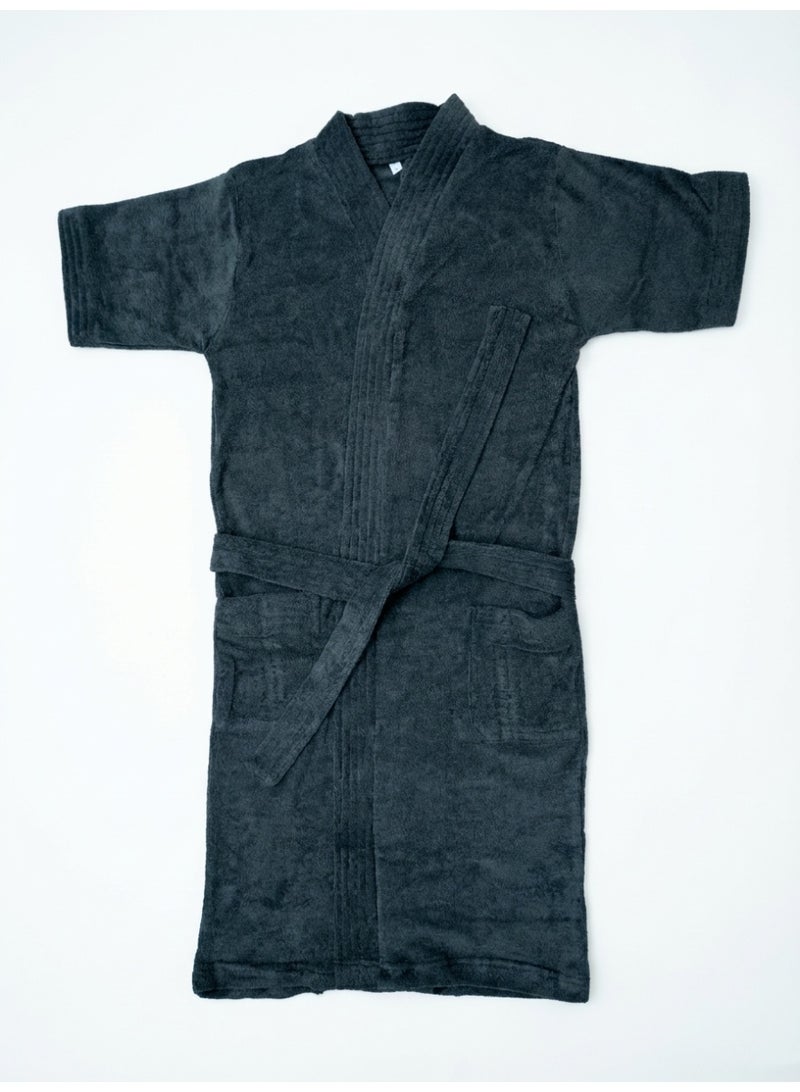 Ambrosia 100% Cotton Medium Dark Grey Terry Bathrobe Luxor Unisex for Men and Women, Premium Highly Absorbent Spa Hotel Quality Loungewear Housecoat with Cozy Wearable Blanket Feel - Image 1