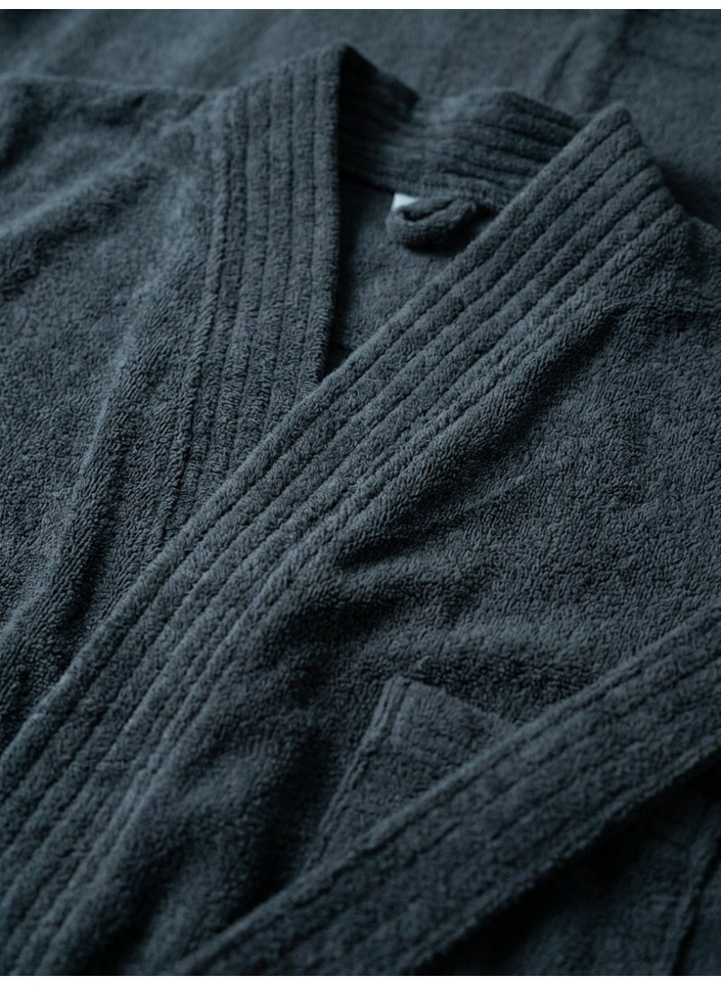 Ambrosia 100% Cotton Medium Dark Grey Terry Bathrobe Luxor Unisex for Men and Women, Premium Highly Absorbent Spa Hotel Quality Loungewear Housecoat with Cozy Wearable Blanket Feel - Image 2