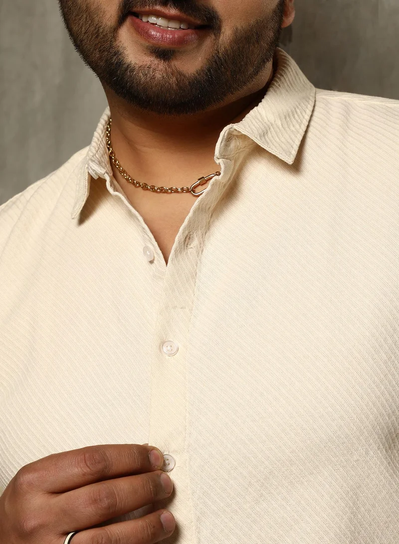 Instafab Plus  Instafab Plus Men's Cream White Slanted-Trough Shirt For Casual Wear | Spread Collar | Long Cuffed Sleeves | Button Closure | Plus Size Shirt Crafted With Comfort Fit For Everyday Wear for Men | Best Price UAE