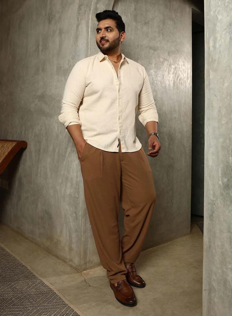 Instafab Plus  Instafab Plus Men's Cream White Slanted-Trough Shirt For Casual Wear | Spread Collar | Long Cuffed Sleeves | Button Closure | Plus Size Shirt Crafted With Comfort Fit For Everyday Wear for Men | Best Price UAE