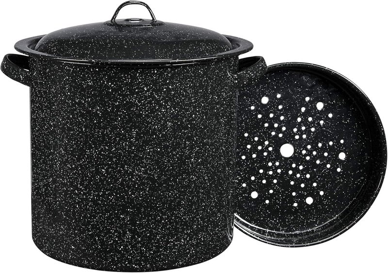 Granite Ware 15.5-Quart Tamale Pot with Steamer Insert - Durable Black Steel Cookware - Image 1