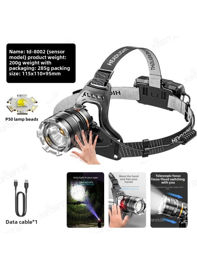 Generic Headlamp Headlight Hat Lighting Outdoor Camping Hiking Torch Head Mounted Flashlight Emergency Rescue Searchlight-Color:P50 Lamp Induction (without Battery) Wiring Color Box  - Image 1