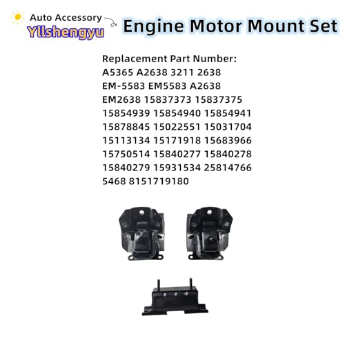 Yllshengyu 3Pcs Engine Motor Transmission Mount Kit Compatible with Silverado 1500 /Tahoe Suburban 2500 /Avalanche & Sierra 1500 /Yukon & Escalade ESV Replacement for A5365 A5365 A2638 - Image 4