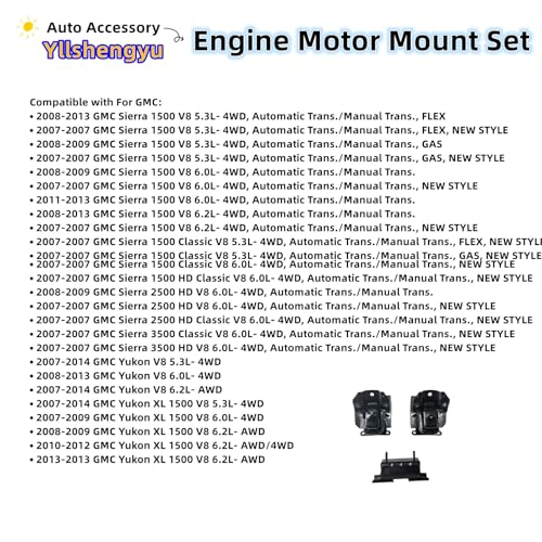 Yllshengyu 3Pcs Engine Motor Transmission Mount Kit Compatible with Silverado 1500 /Tahoe Suburban 2500 /Avalanche & Sierra 1500 /Yukon & Escalade ESV Replacement for A5365 A5365 A2638 - Image 3