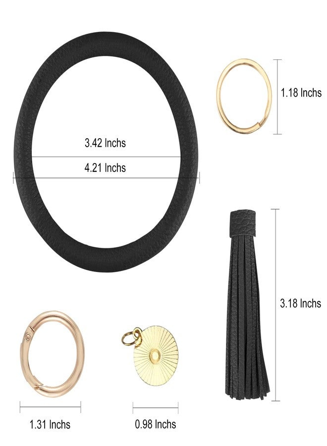 Weixiltc Large Circle Key Ring Leather Tassel Bracelet Holder Keychain Keyring For Women Girl (Black) - Image 2