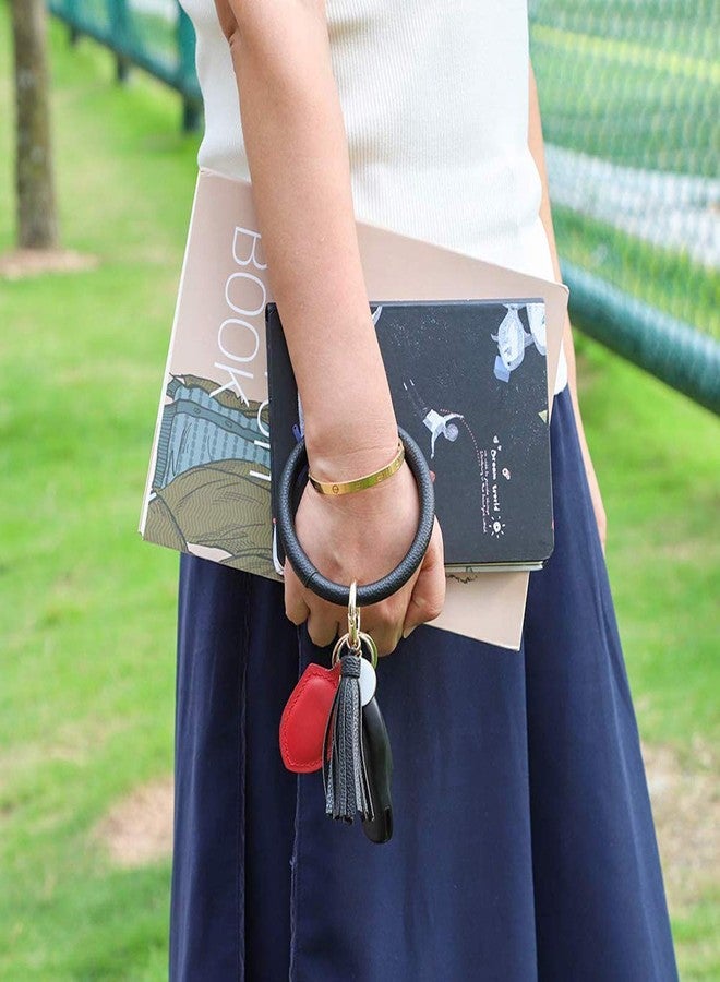 Weixiltc Large Circle Key Ring Leather Tassel Bracelet Holder Keychain Keyring For Women Girl (Black) - Image 5
