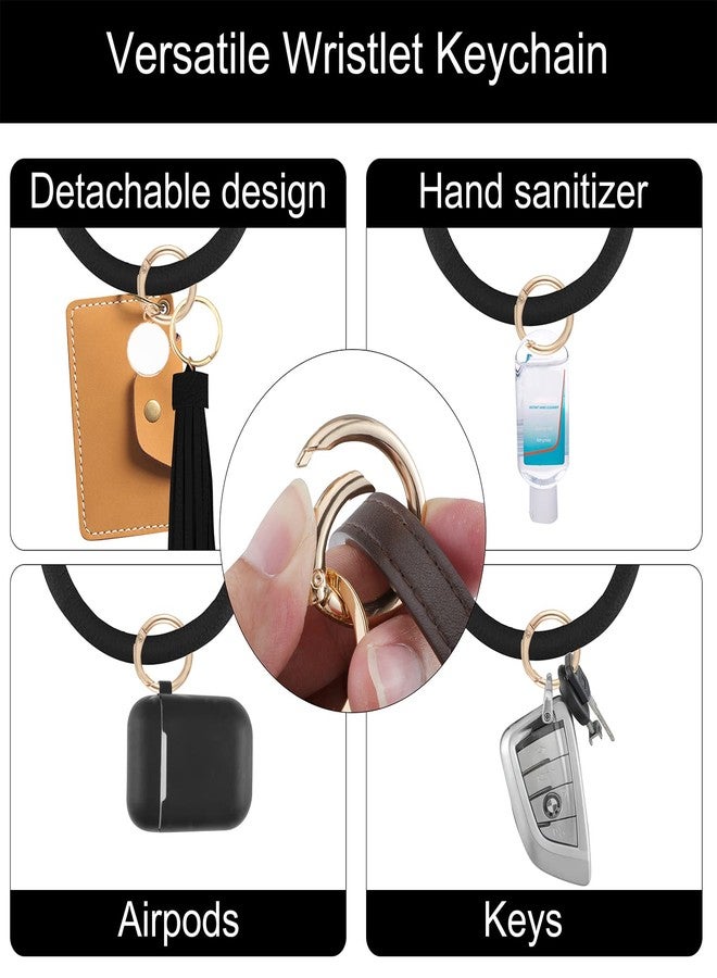 Weixiltc Large Circle Key Ring Leather Tassel Bracelet Holder Keychain Keyring For Women Girl (Black) - Image 3