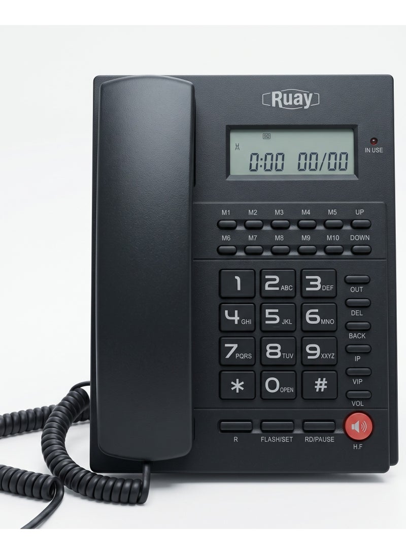 Ruay RA63 Landline Phone with Backlit Screen, Large Memory and Multiple Ringtones (Black) - Image 1