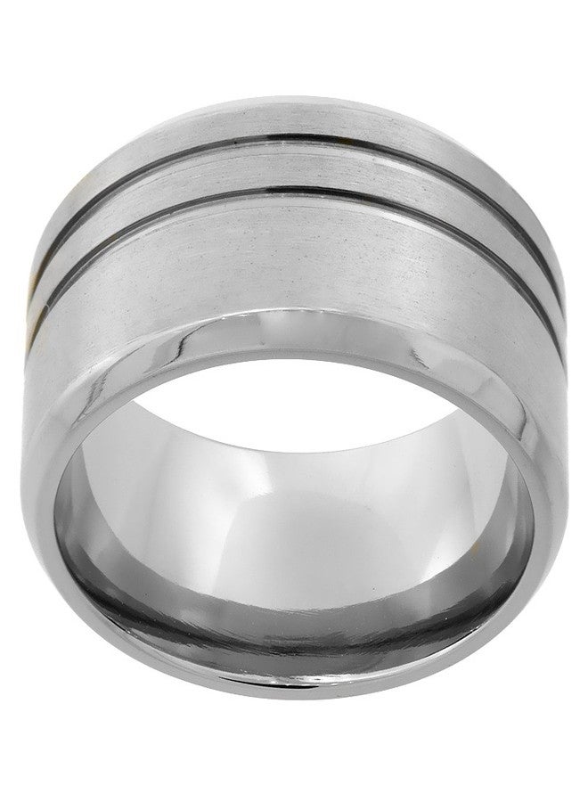 Sabrina Silver 9mm Titanium Pipe Cut Wedding Band Ring for Men 2 Stripes Beveled Edges Brushed Finish Comfort Fit Size 9 - Image 1