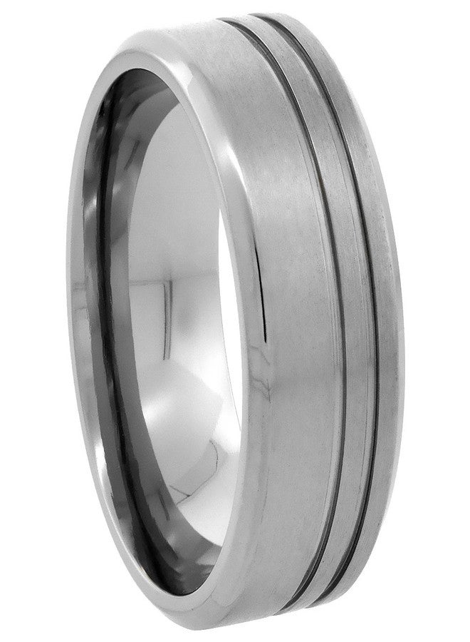 Sabrina Silver 9mm Titanium Pipe Cut Wedding Band Ring for Men 2 Stripes Beveled Edges Brushed Finish Comfort Fit Size 9 - Image 3