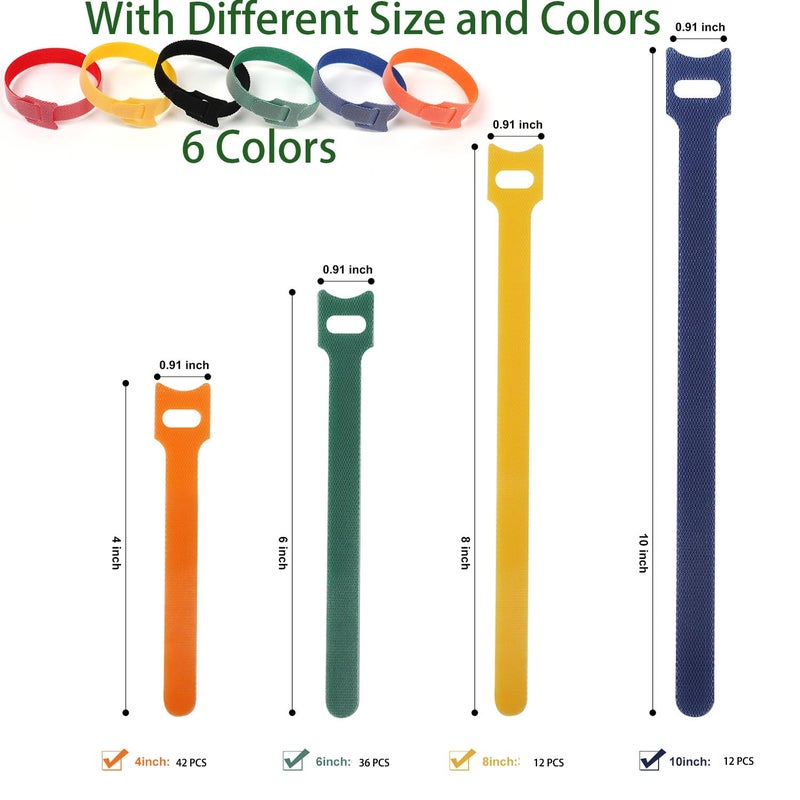 suyncyi 102 Pcs Cable Ties, 4+6+8+10 inch Reusable Multi-Colour Cable Ties Wire Ties Cord Organizer Cable Organizer Adjustable Cable Management for Cable Management - Image 3