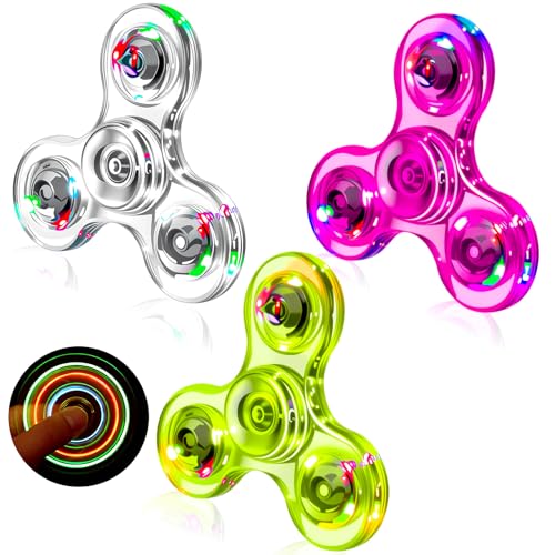 Figrol Fidget Toys 3 PackLight Up Fidget Spinner for Kids Adults Stress Relief Calm DownSensory Toys for Kids with Autism ADHD ToysWhitePinkGreen - Image 1