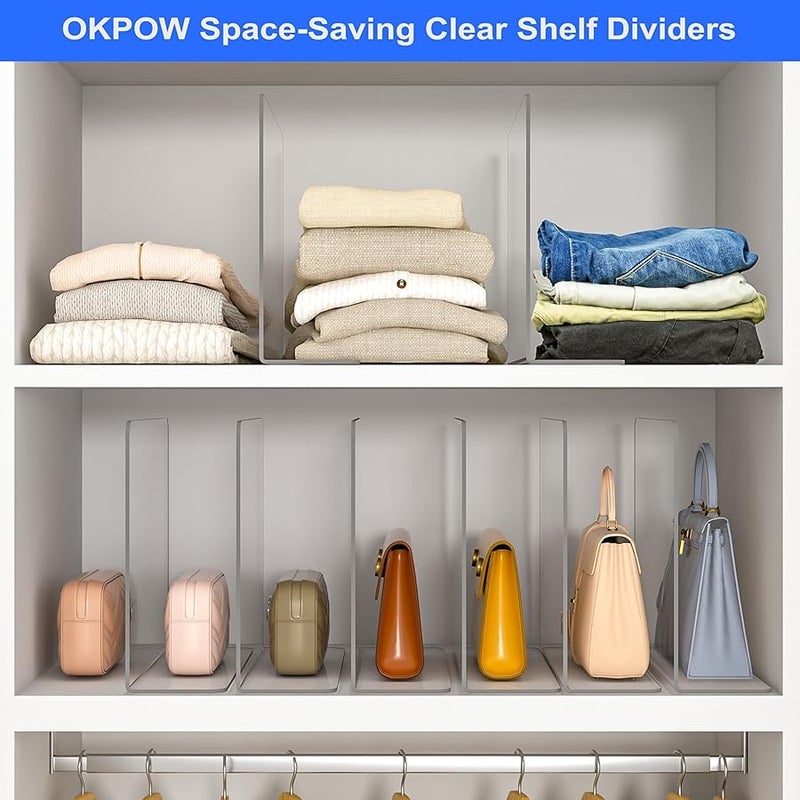 OKPOW Shelf Dividers Closet Organizer - 12 Tall X 11.8 Deep Acrylic Clear Sturdy Separate for Clothes Purse - Adjustable Space Saver Easy Install for Home Organization Enthusiasts 8 Pack - Image 3