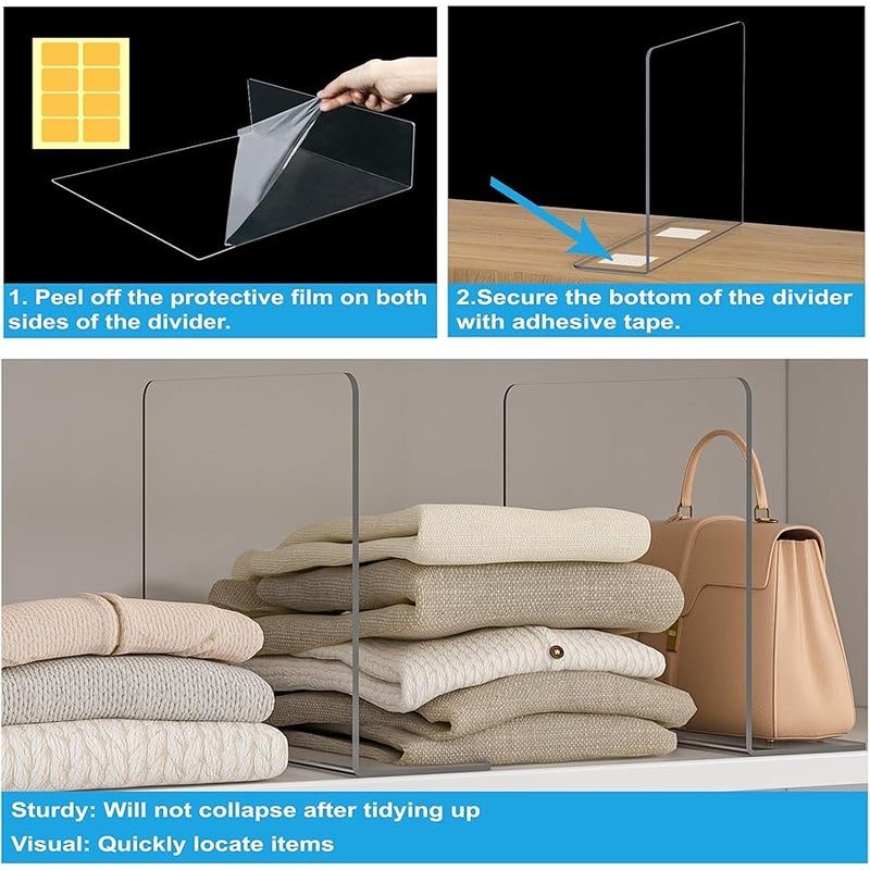 OKPOW Shelf Dividers Closet Organizer - 12 Tall X 11.8 Deep Acrylic Clear Sturdy Separate for Clothes Purse - Adjustable Space Saver Easy Install for Home Organization Enthusiasts 8 Pack - Image 4