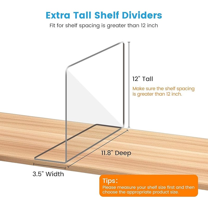 OKPOW Shelf Dividers Closet Organizer - 12 Tall X 11.8 Deep Acrylic Clear Sturdy Separate for Clothes Purse - Adjustable Space Saver Easy Install for Home Organization Enthusiasts 8 Pack - Image 5