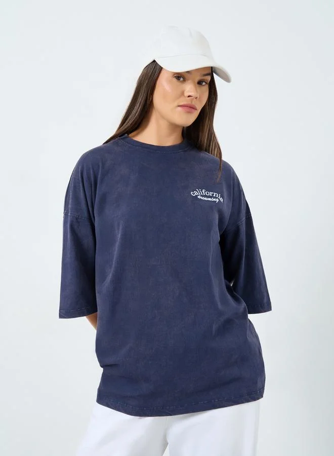 Styli Women Oversized Embroidered Washed T-Shirt