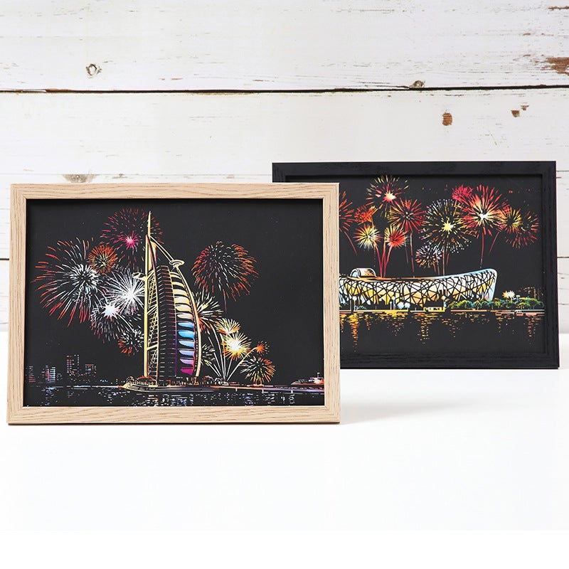 A4 Color Night Scenery Scraping City Scenery Scraping Diy Art Handmade Scraping 18-Year-Old Girlfriend Gift - Image 5