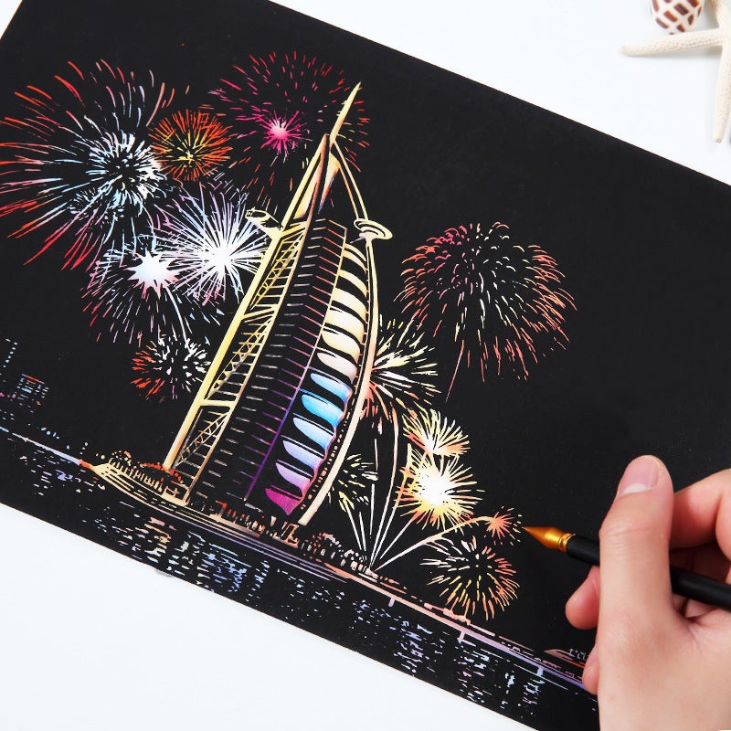 A4 Color Night Scenery Scraping City Scenery Scraping Diy Art Handmade Scraping 18-Year-Old Girlfriend Gift - Image 4