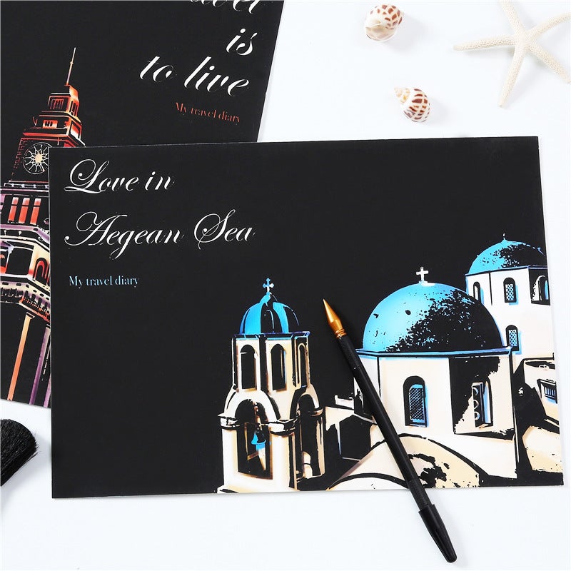 A4 Color Night Scenery Scraping City Scenery Scraping Diy Art Handmade Scraping 18-Year-Old Girlfriend Gift - Image 3