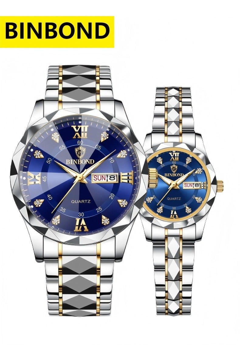 بينبوند الرجال والسيدات كوارتز ووتش أزياء فاخرة للماء ووتش الفولاذ المقاوم للصدأ الأعمال المعصم ووتش - Image 1