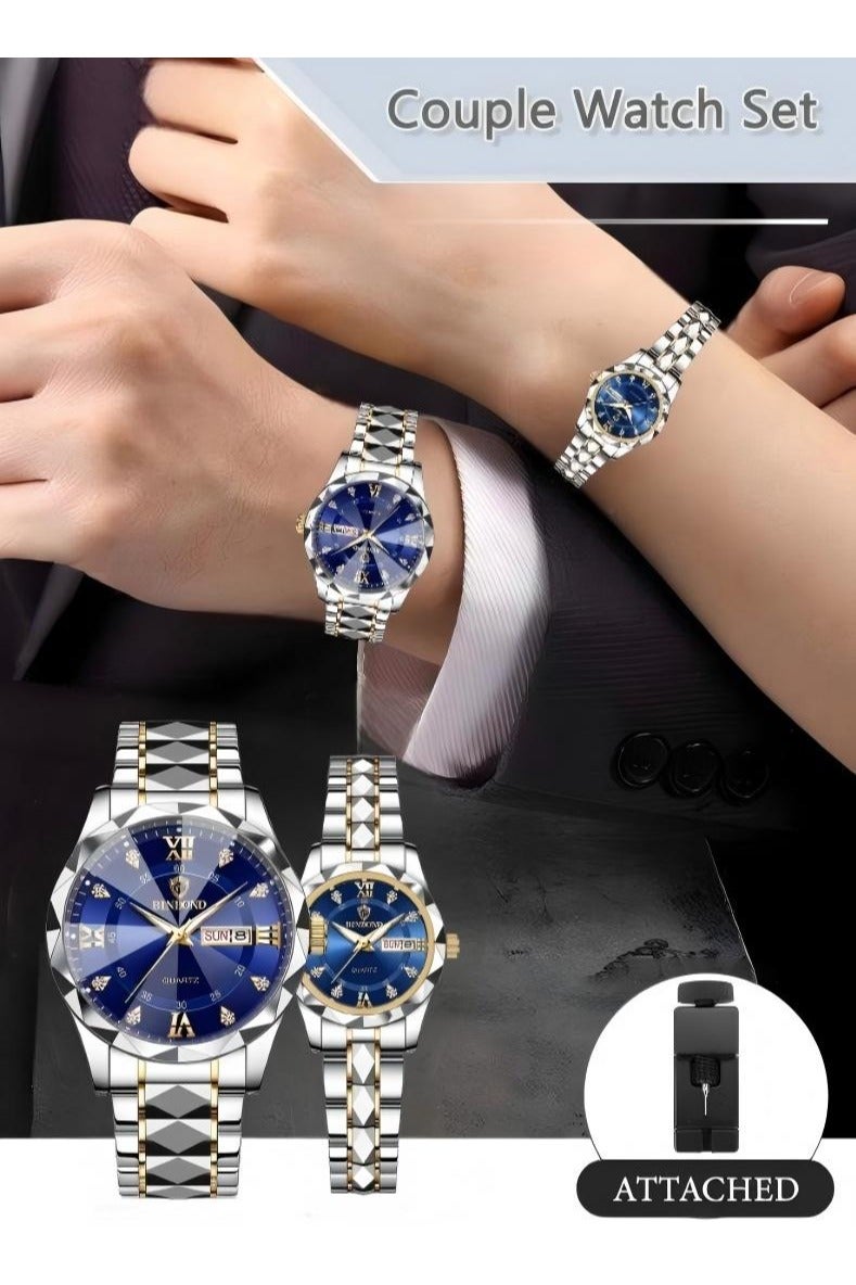 بينبوند الرجال والسيدات كوارتز ووتش أزياء فاخرة للماء ووتش الفولاذ المقاوم للصدأ الأعمال المعصم ووتش - Image 2