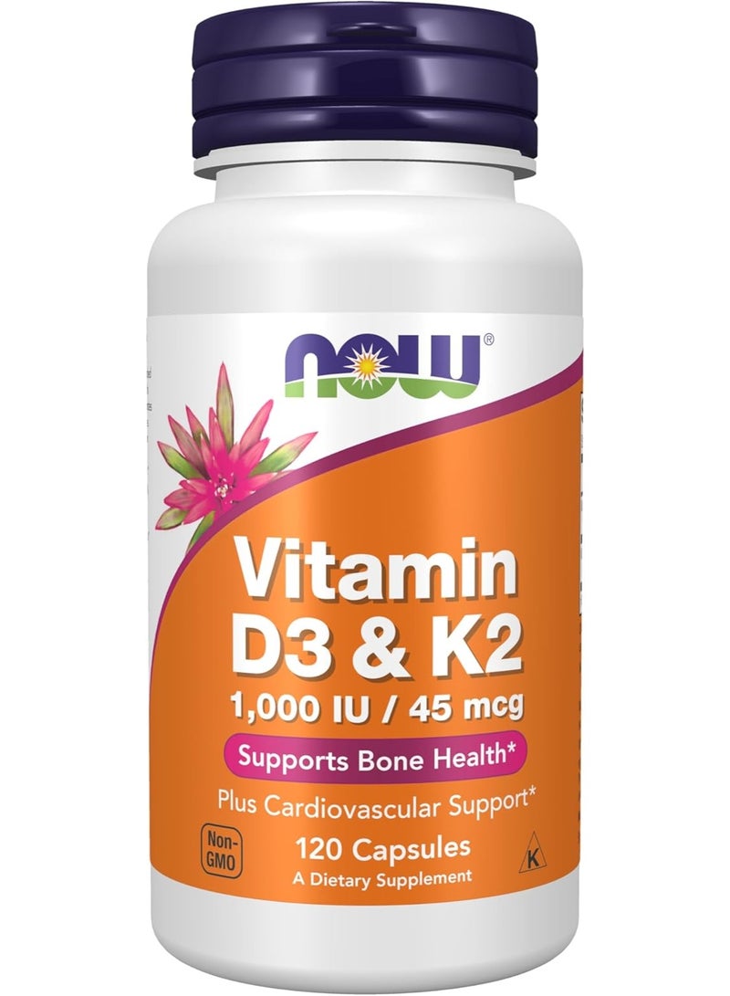Now Foods Vitamin D3 & K2, 1,000 Iu/45 Mcg, 120 Capsules - Image 3