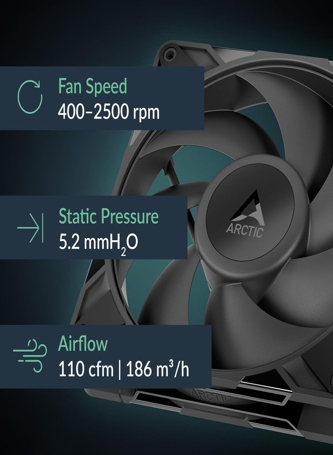 ARCTIC P14 Pro PST, 5 Pack - Powerful Premium Fan, 140 mm PWM Fan with Y-Cable Splitter, 400-2500 RPM, 0 RPM <5% PWM, Fluid Dynamic Bearing, 4-Pin - Black - Image 2